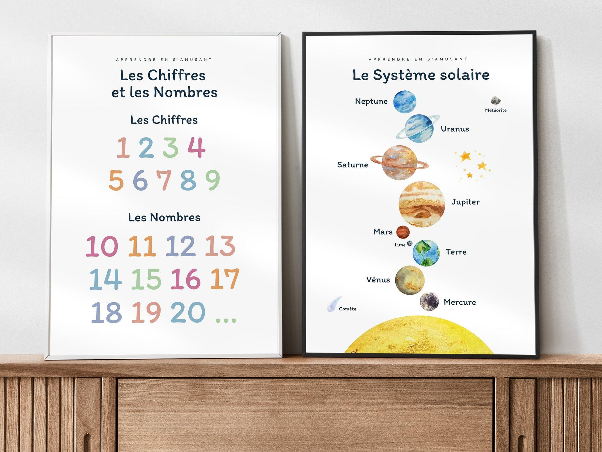 Affiche Le système solaire - les planètes, soleil, univers - enfant école maternelle primaire - poster enfant garçon et fille apprentissage - Imagine.affiche