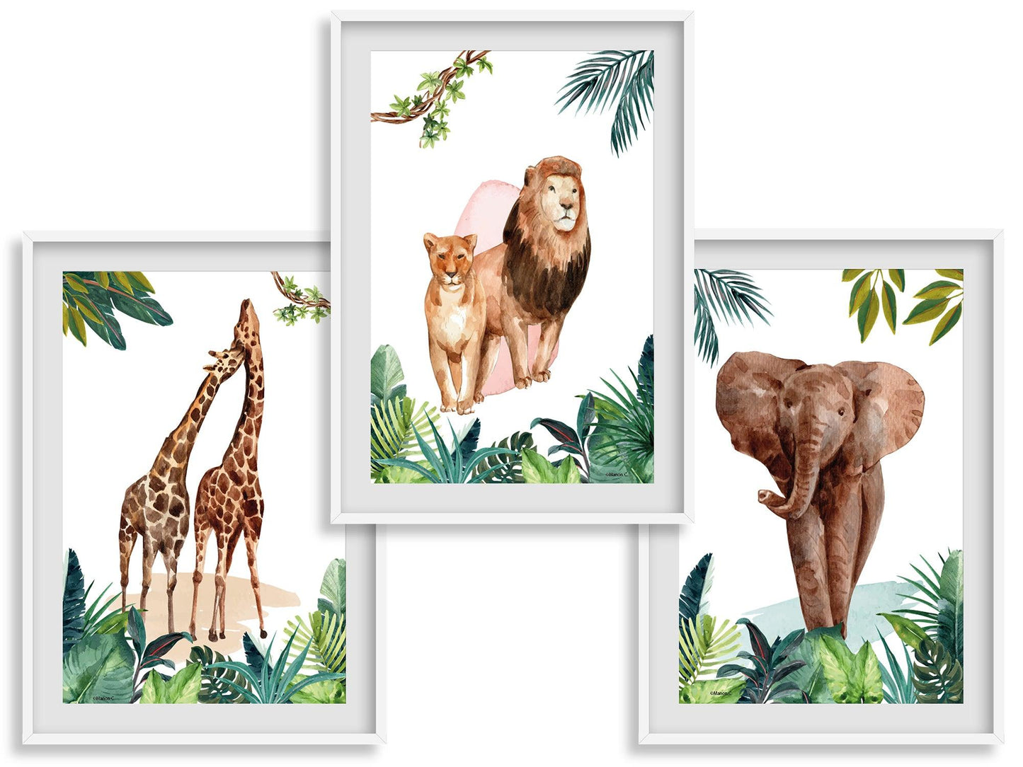 Affiches Jungle décoration avec Lion Eléphant Girafe pour adulte enfant sur le thème safari animaux - Imagine.affiche