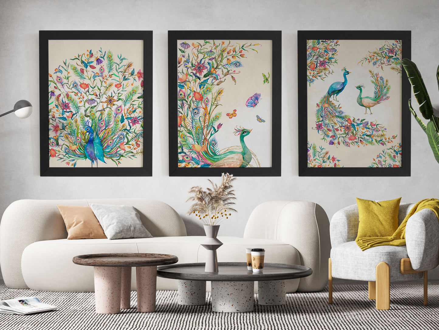 3 watercolor style Peacock posters
