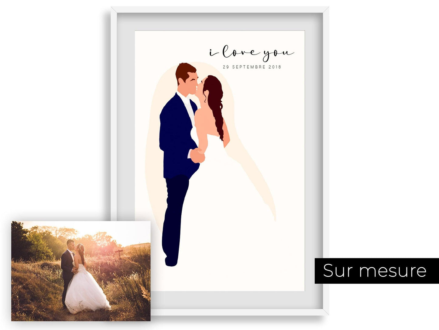 Affiche Portrait personnalisé couple bebe famille soeur frère papi mamie chien - cadeau maman papa anniversaire mariage naissance bapteme - Imagine.affiche