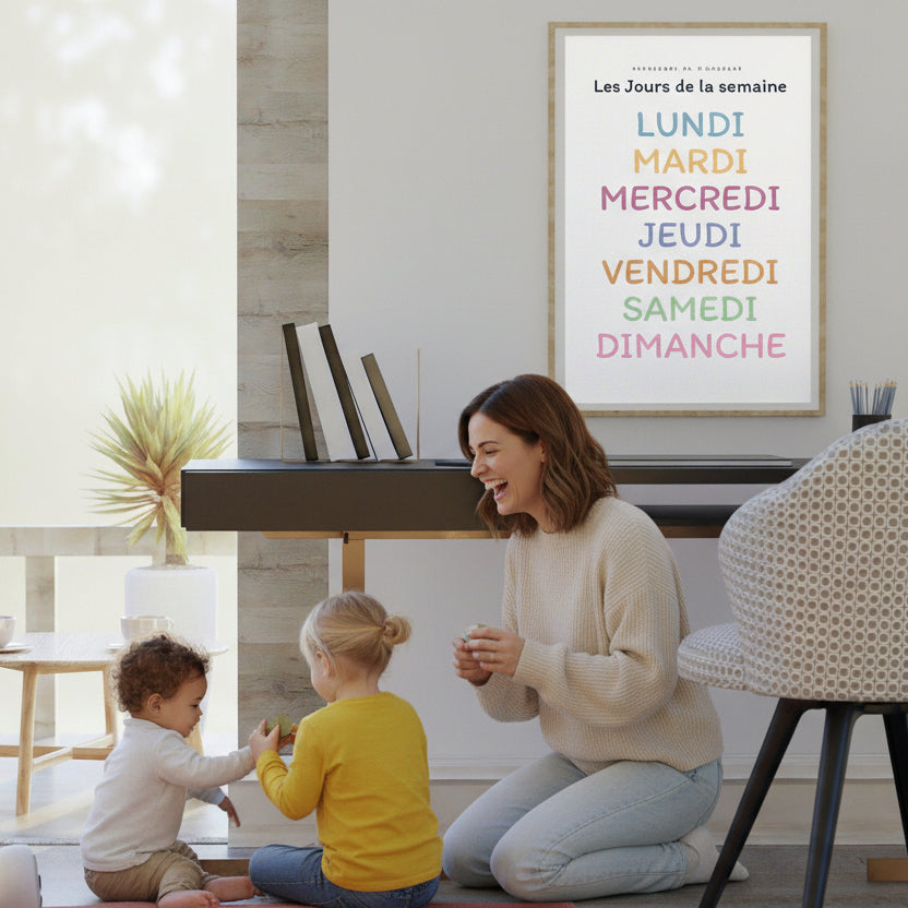 Poster apprentissage jours semaine coloré moderne enfant primaire