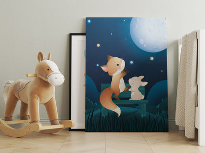 Fox and Rabbit dream illustration posters - baby children's room - Children's decoration - Gift idea - Animal theme - A4 or A3 format